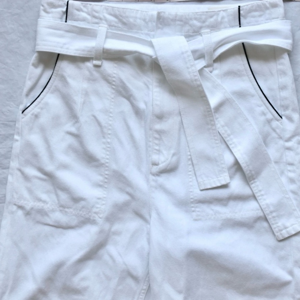 rag & bone White and Navy Blue Wide Leg Super High Rise Darted Pant